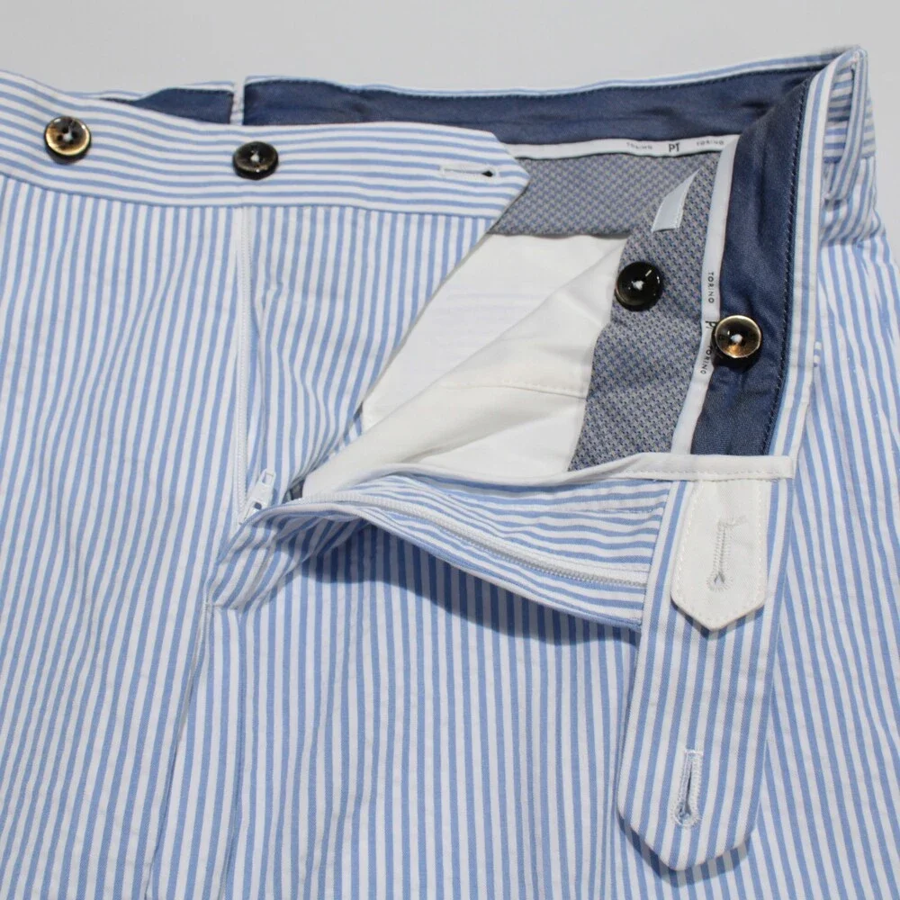 PT Torino NWT Chinos / Casual Pants Size 48 (US 32) Slim in Blue & White Stripes